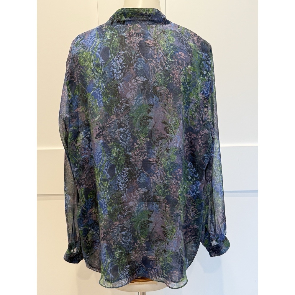 Coldwater Creek Romantic Woodland Forest Fairy Print Pintuck Sheer Tunic Top  2X - Picture 3 of 8
